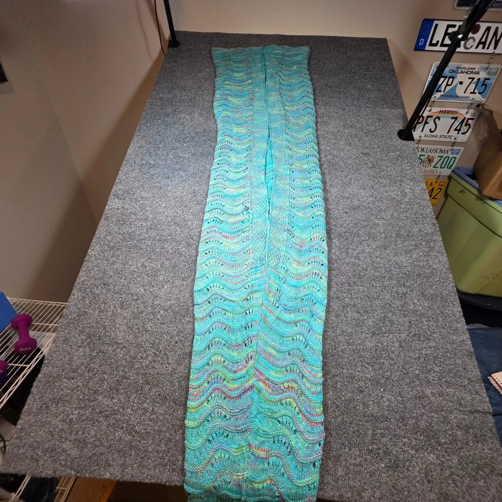 Mermaid‎ Tail Blanket Knit Crochet Turquoise Wave Pattern Cocoon Throw Afghan